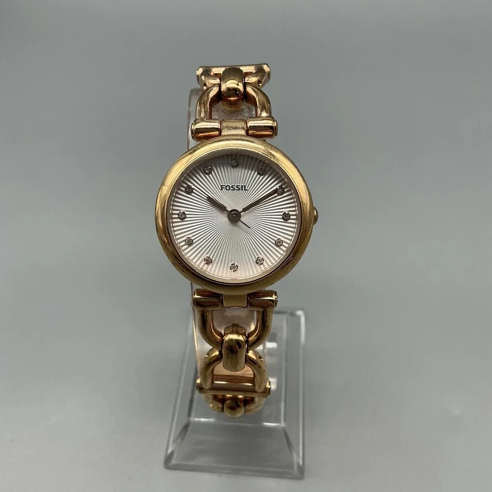 Fossil Womens Watch 28mm Silver Dial Gold Tone Bracelet 50M New Battery 7.5